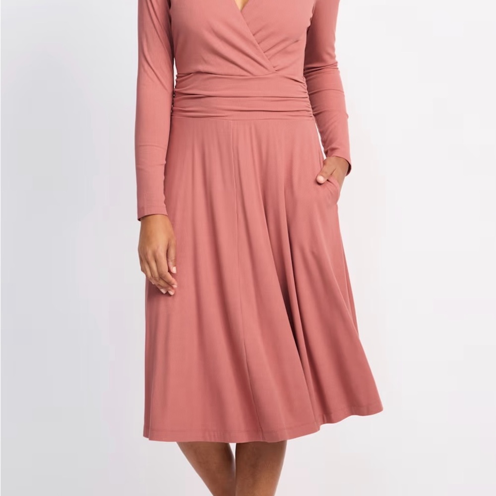 Mauve Midi Wrap Dress | Long Sleeve | Flattering Fit & Flare with Pockets